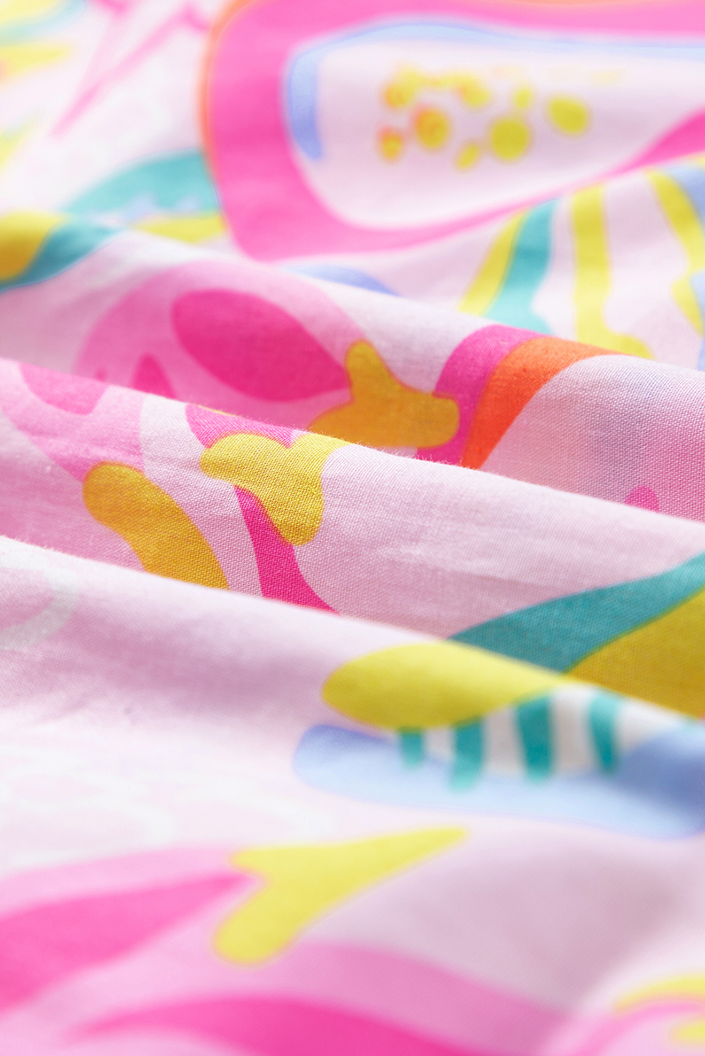 Pink Abstract Floral Ruffle Trim Flutter Sleeve Buttoned Dress - Image 6