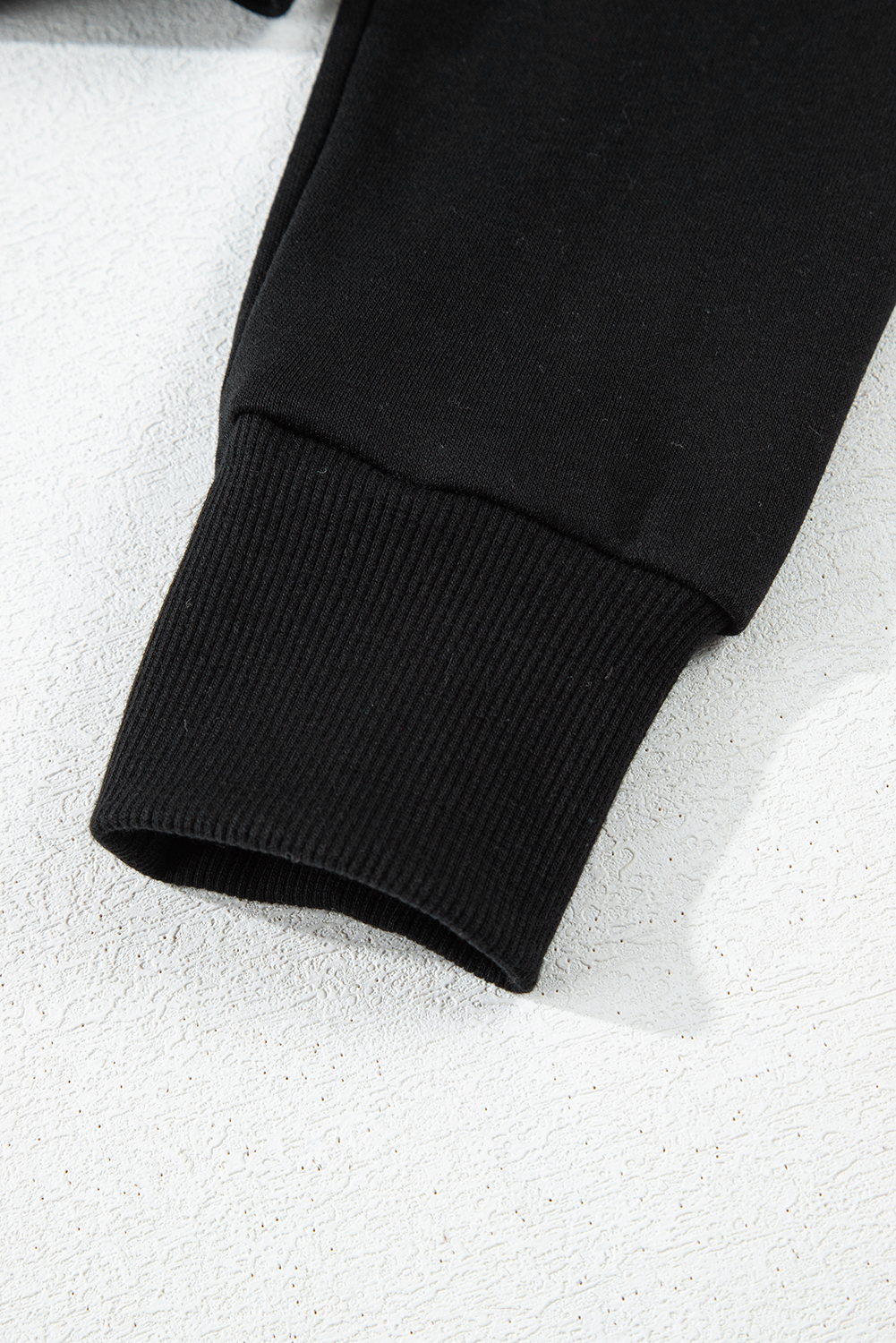 Black Solid Drop Shoulder Drawstring Cropped Hoodie - Image 8