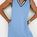Myosotis Color Contrast Trim V Neck Shift Sleeveless Mini Dress