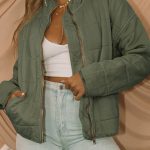 Green Zip-Up Pocket Quilted Jacket