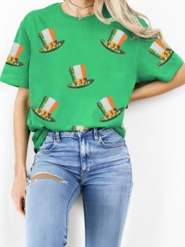 Bright Green Sequin St Patricks Day Hat Relaxed T Shirt