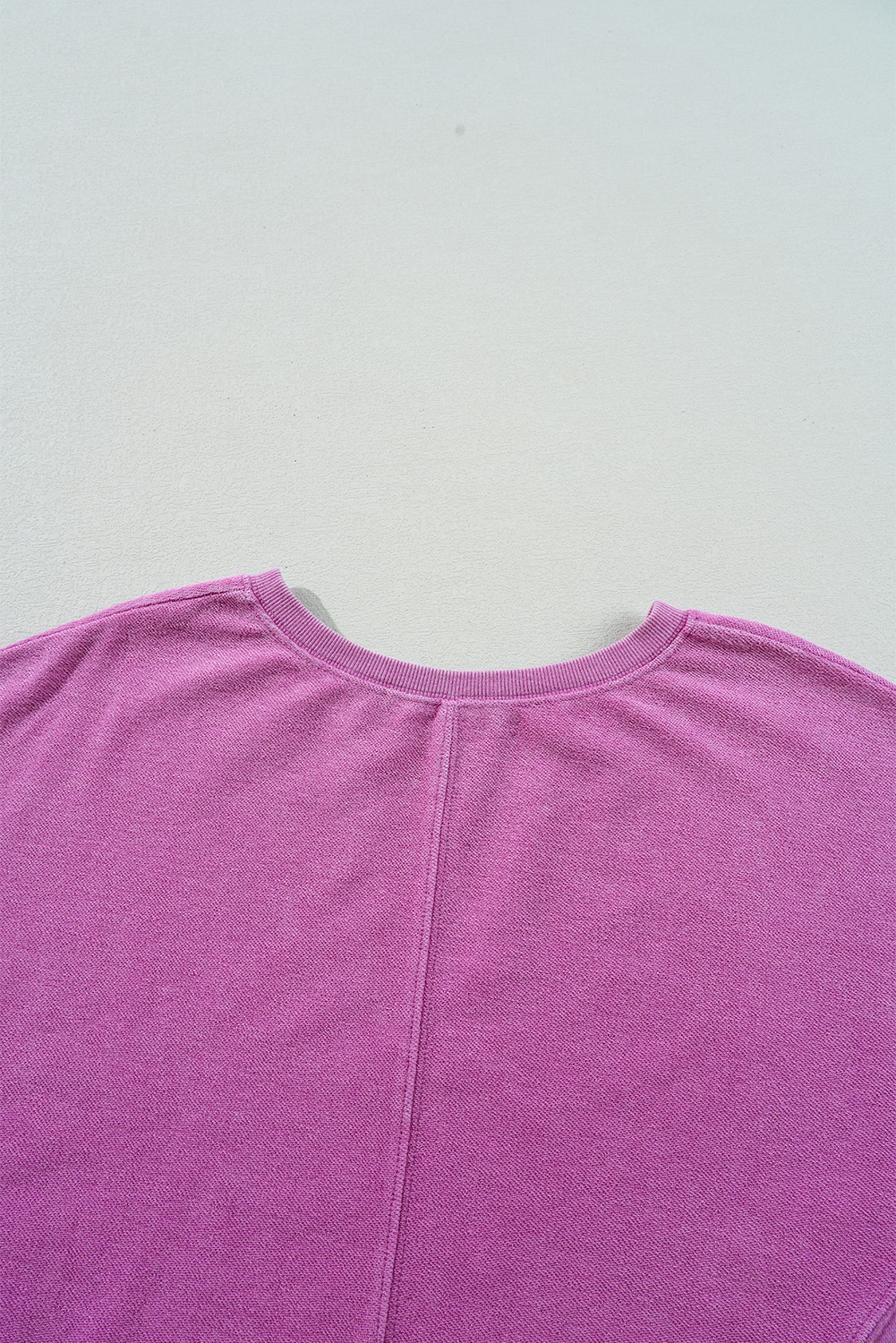 Bright Pink Solid Color Notched Neck Drop Shoulder Sweatshirt - Image 8