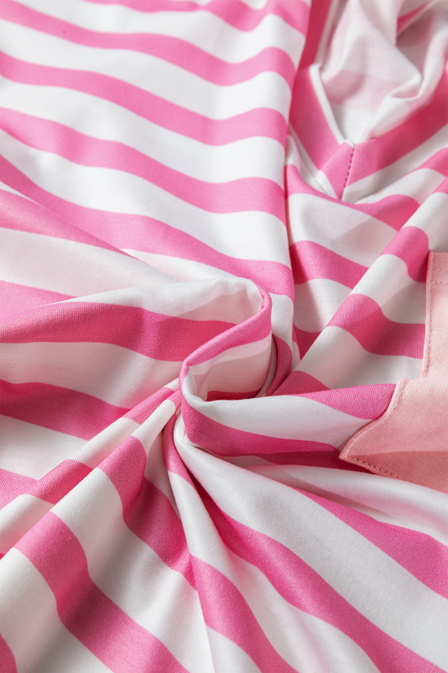 Pink Stripe V Neck Patched Pocket Casual T Shirt - Image 7