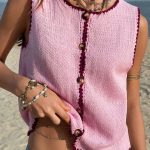 Pink Contrast Trim Buttoned Front Sweater Vest