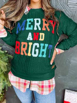Blackish Green Merry And Bright Cable Knit Pullover Sweatshirt