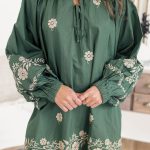 Mist Green Tie Neck Boho Floral Pattern Puff Sleeve Shift Dress