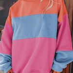 Bright Pink Colorblock Patchwork Drop Shoulder Sweatshirt