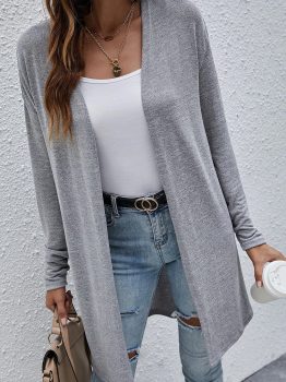 High Rise Solid Color Open Front Lightweight Cardigan