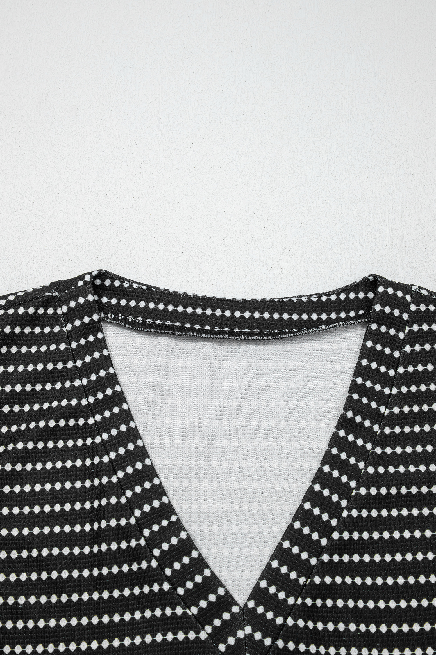 Black Stripe Textured Knit V Neck Flutter Sleeve Shift Mini Dress - Image 6