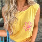 Yellow Cream Flower Graphic Casual Tank Top