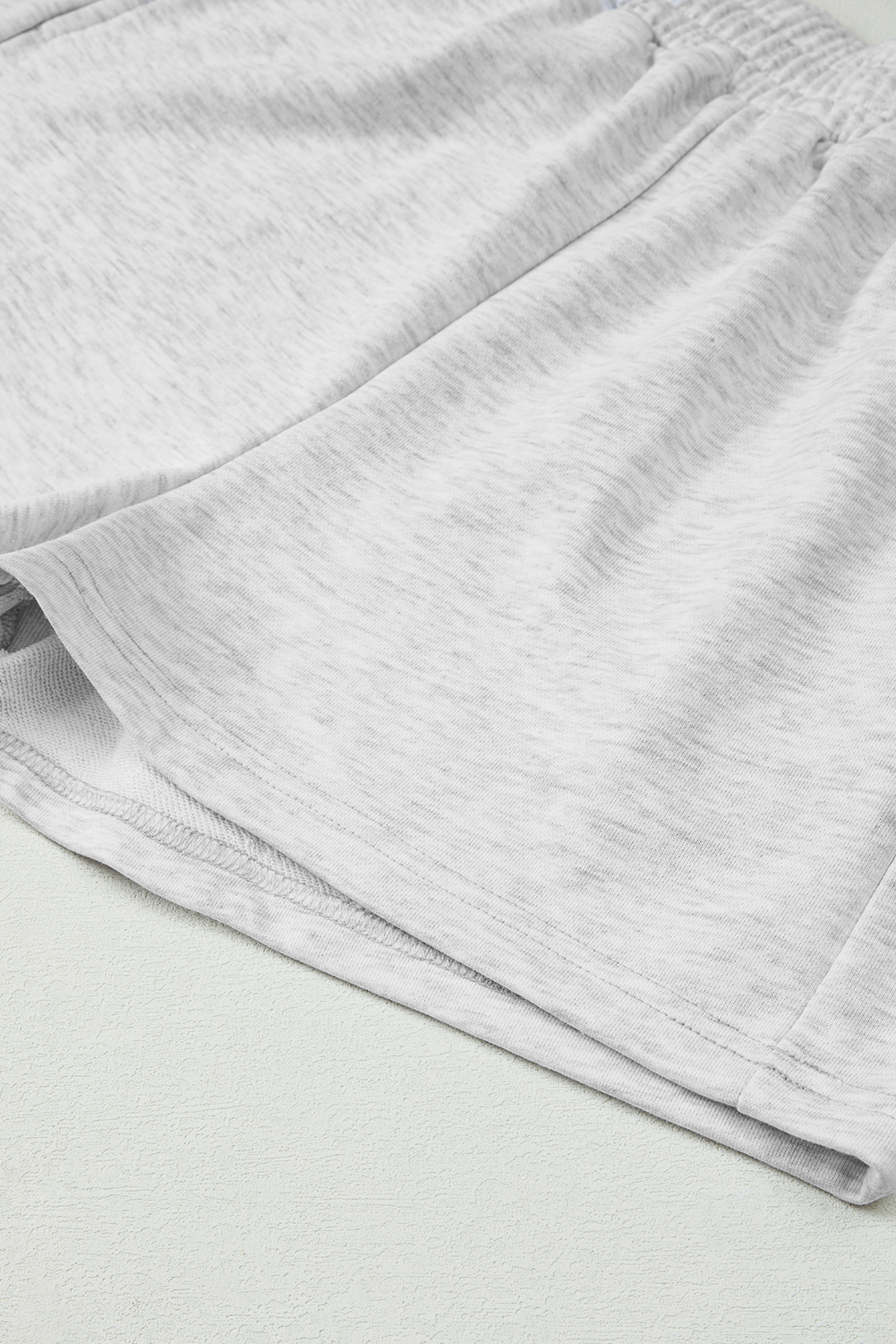 Light Grey Girly Bow Embroidered Detail Puff Sleeve Pullover 2pcs Short Set - Image 7