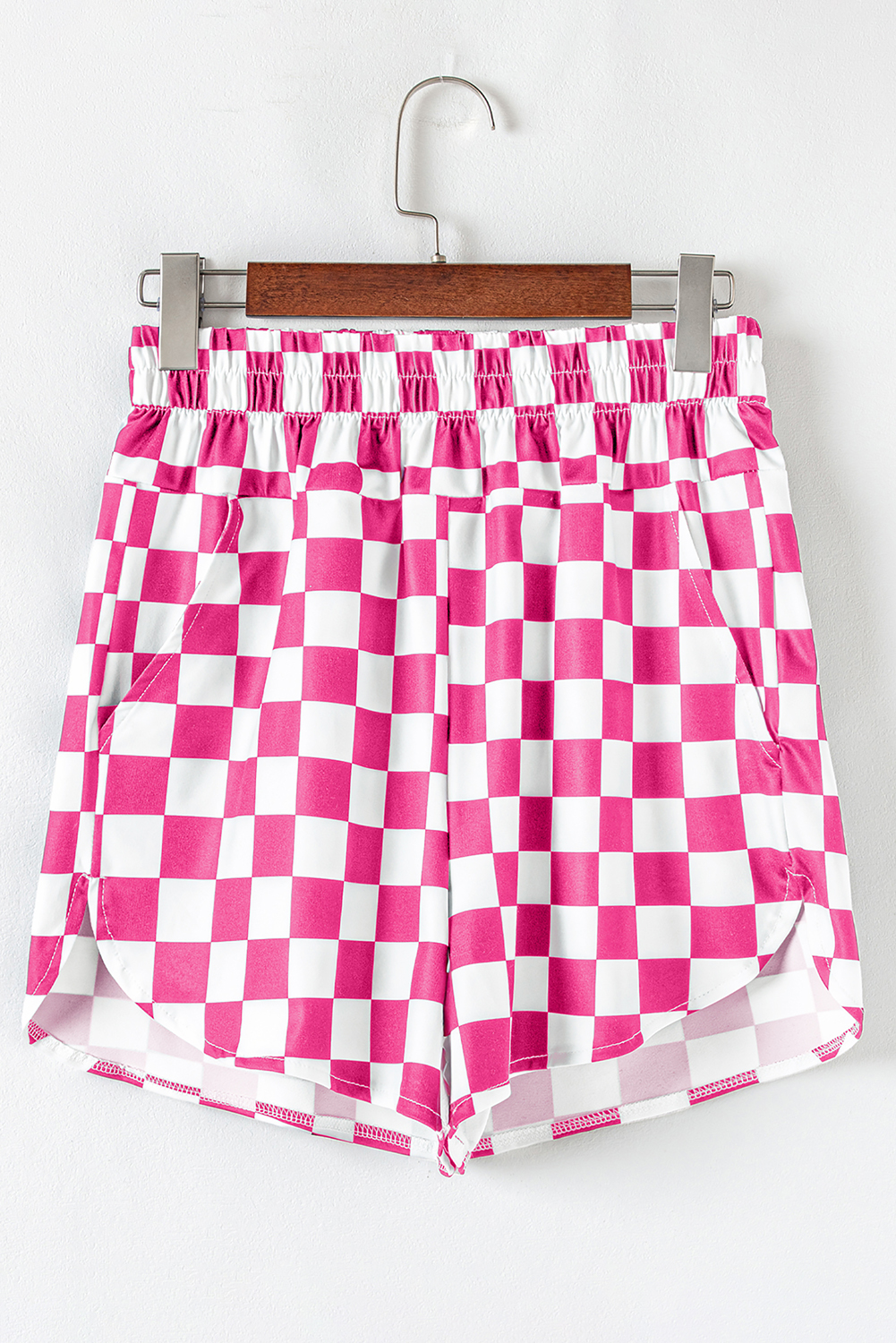 Rose Checkered Print High Waist Casual Shorts - Image 4