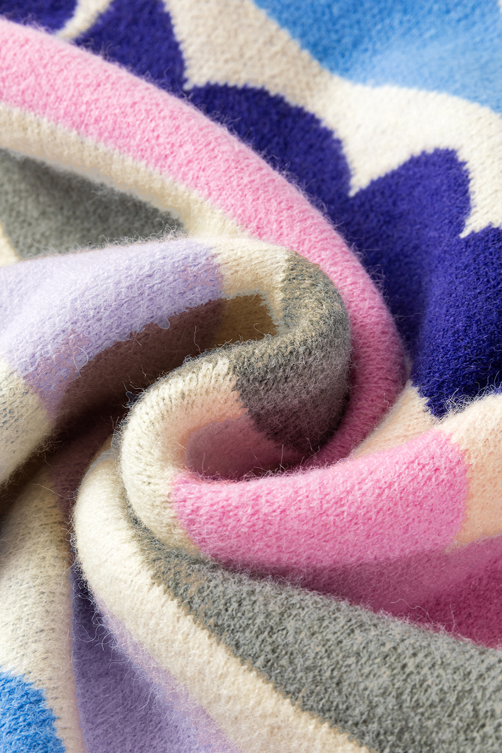 Dark Blue Wave Striped Balloon Sleeve Drop Shoulder Sweater - Image 8