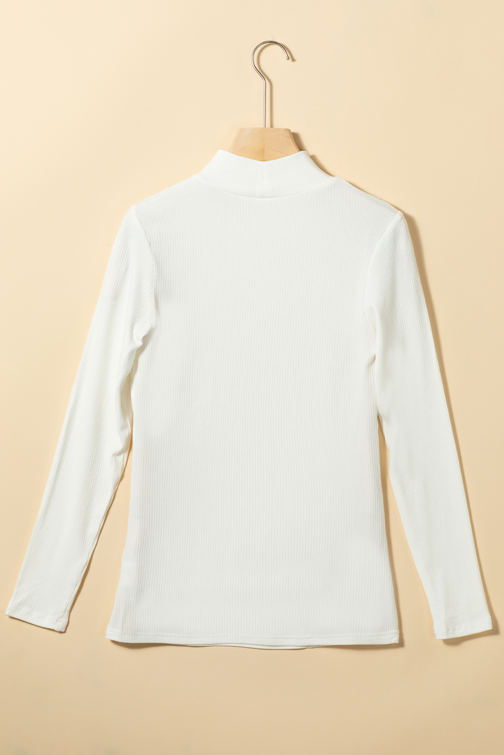 White Ribbed Knit High Neck Long Sleeve Top - Image 7