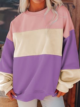 Meadow Mauve Colorblock Patchwork Drop Shoulder Sweatshirt