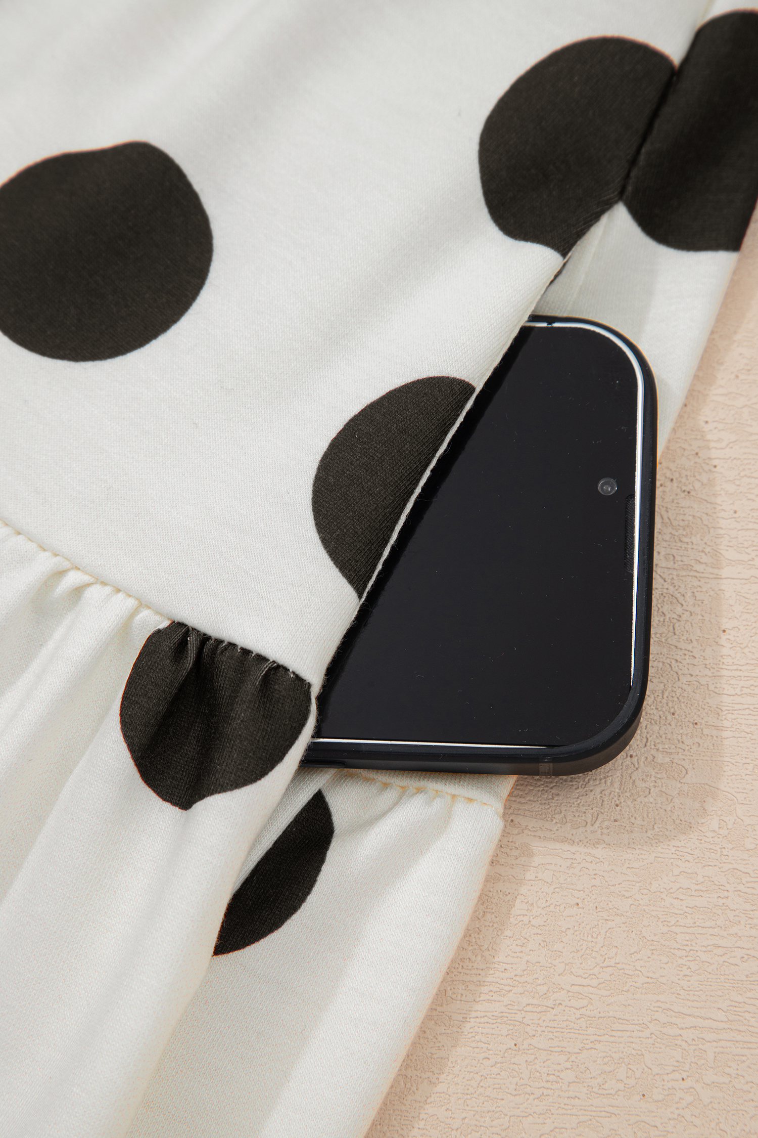 White Polka Dot Printed Long Sleeve Flared Mini Dress - Image 6