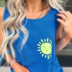 Blue Sun Graphic Casual Tank Top
