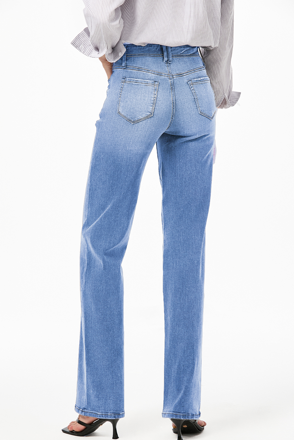 Dusk Blue Loose Straight Leg Cropped High Waist Jeans - Image 6