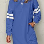 Sky Blue Varsity Contrast Banded Sleeve Shift Sweatshirt Dress