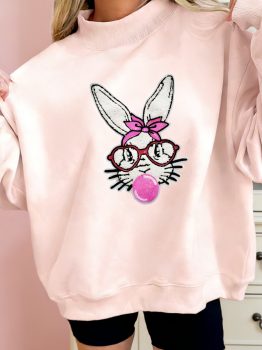 Apricot Pink Bubble Gum Bunny Chenille Patch Sweatshirt