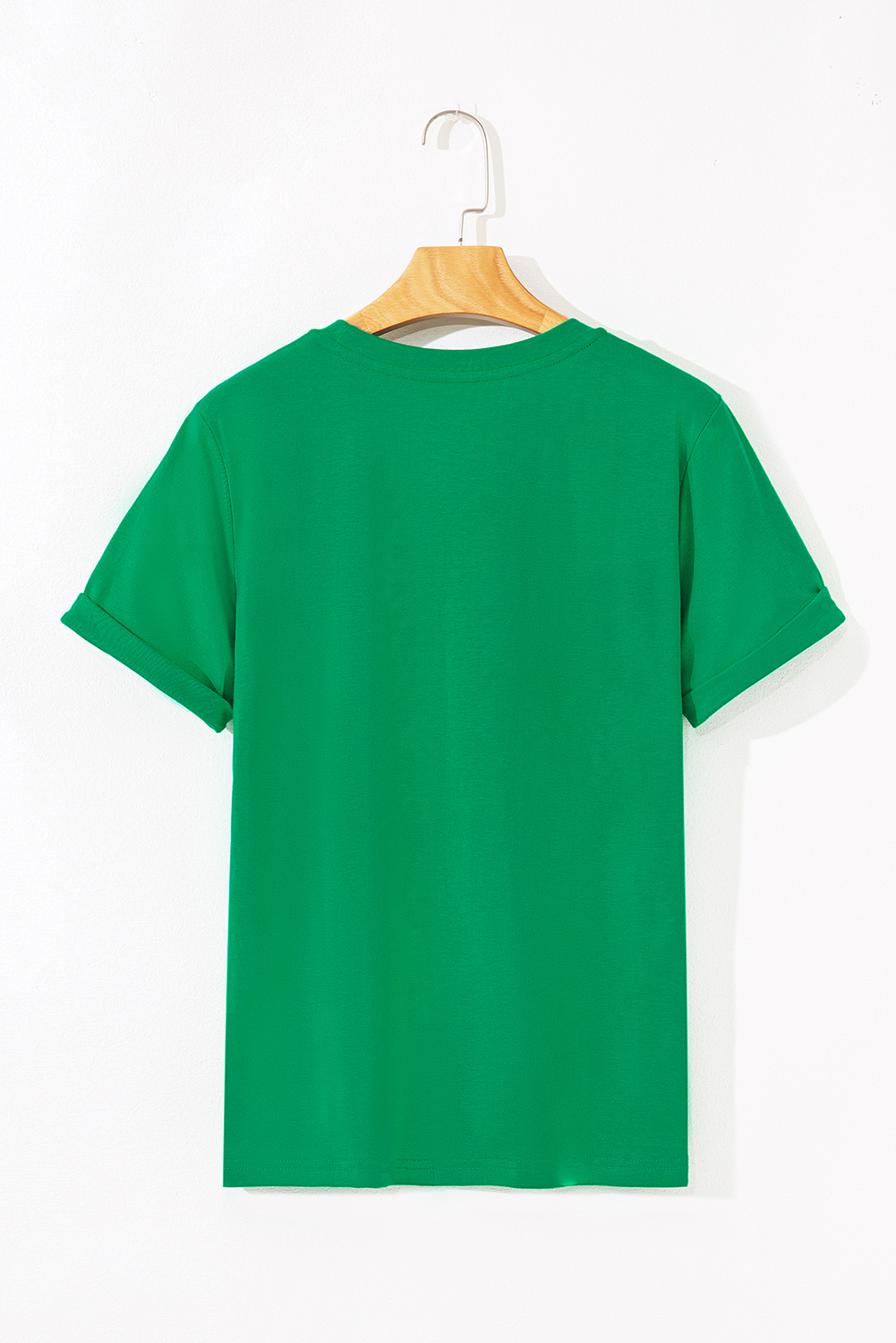 Bright Green Casual Plain Crew Neck Tee - Image 4