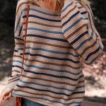 Multicolour Striped Knitted Drop Shoulder Round Neck Sweater
