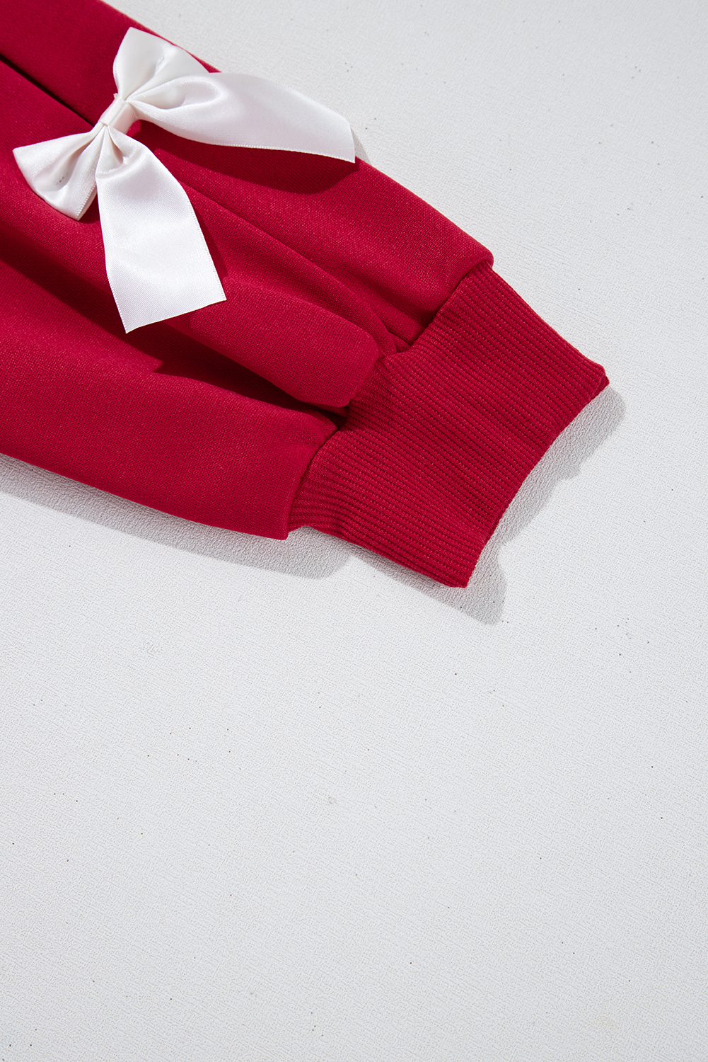 Fiery Red Contrast Bow Decor Dropped Sleeve Crewneck Sweatshirt - Image 8