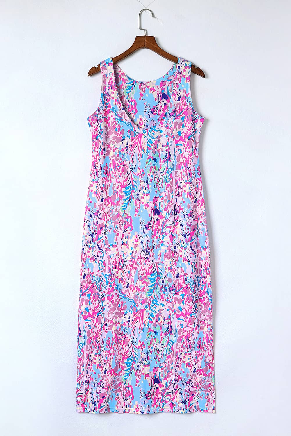 Purple Abstract Floral Print Sleeveless Maxi Dress - Image 7