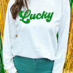 White Lucky Heat Transfer Printed Long Sleeve Top