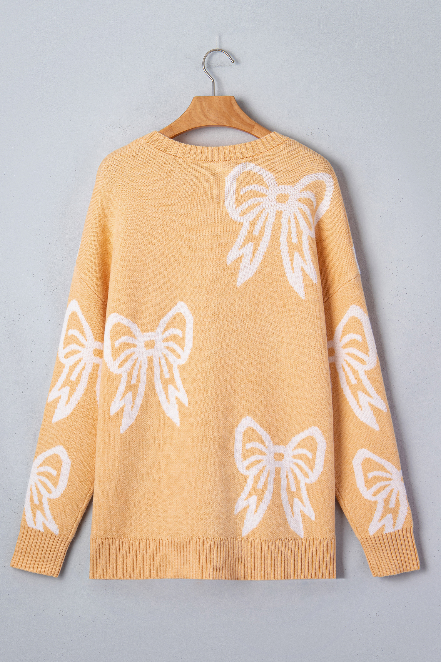 Golden Fleece Bow Pattern Drop Shoulder Loose Sweater - Image 6