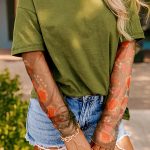 Fern Green Faux Two Piece Floral Long Sleeve Patchwork Tee