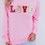 Pink Valentine LOVE Chenille Embroidered Sweatshirt