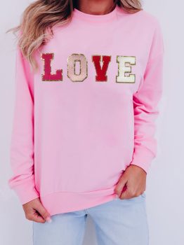 Pink Valentine LOVE Chenille Embroidered Sweatshirt