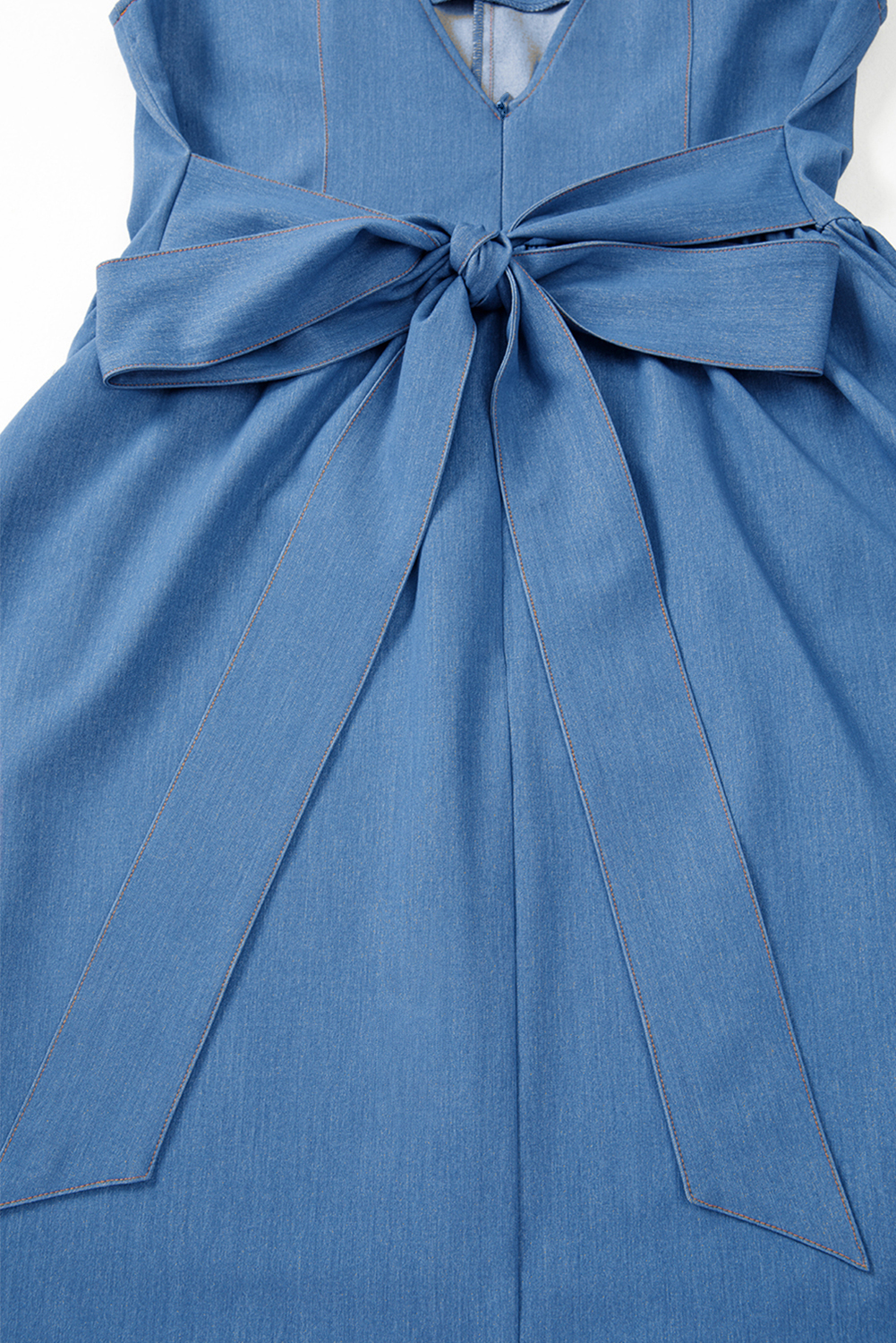 Myosotis Square Neck Pleated Waist V Cut Backless Tied Fit and Flare Dress - Image 6