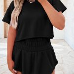 Black 2pcs Cropped Tee and Ruffle High Waist Skort Set