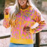 Vitality Orange Abstract Print Ribbed Trim Baggy Sweater