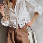 White Eyelet Embroidered Puff Sleeve Crop Shirt