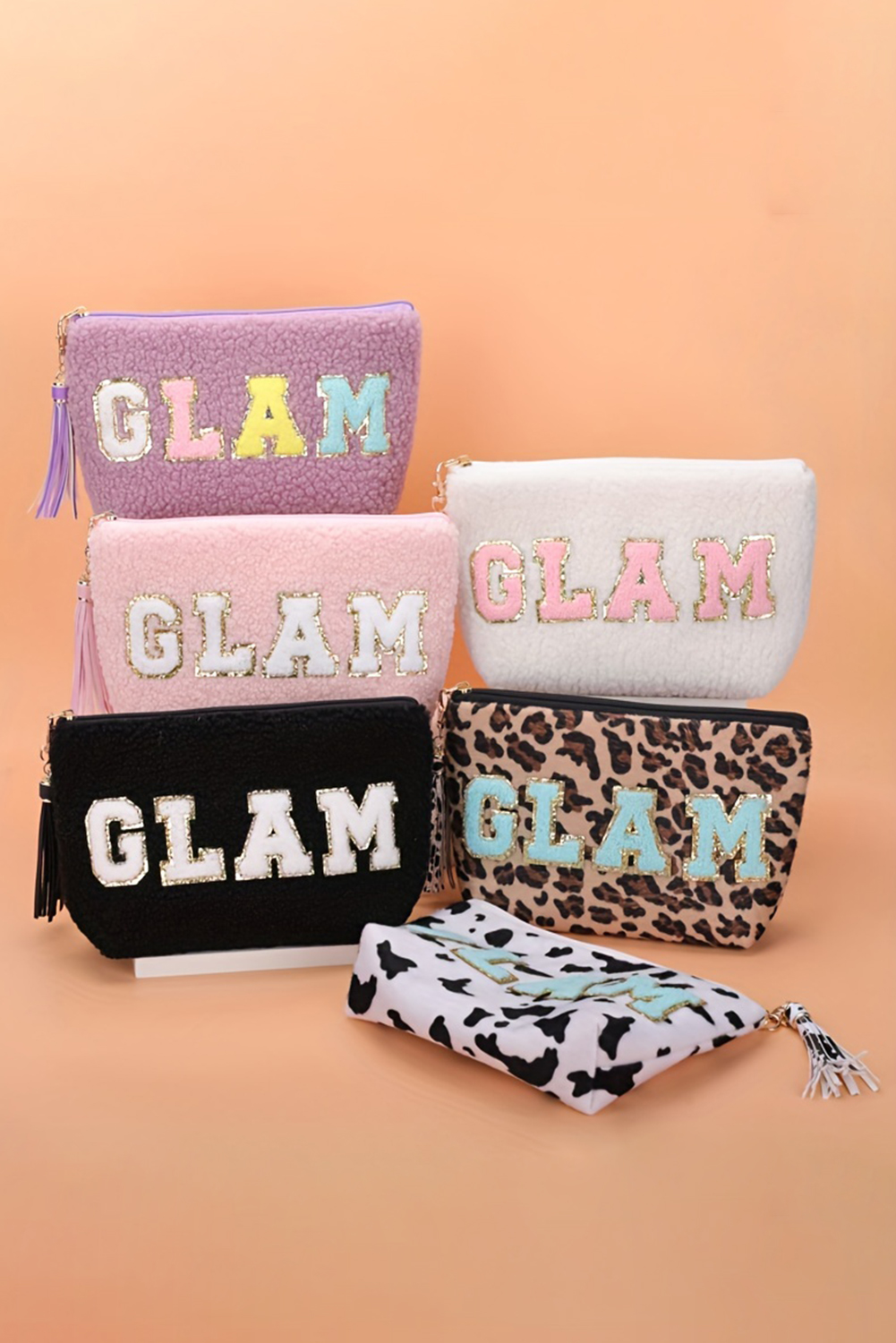 Phalaenopsis Sparkle Letter Pattern Tassel Zipper Makeup Bag - Image 4