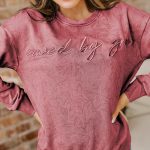 Mineral Red saved by grace Letter Embroidery Mineral Wash Loose Sweatshirt