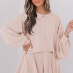 Jet Stream Corded Lantern Sleeve Top High Waist Ruffled Mini Skort Set