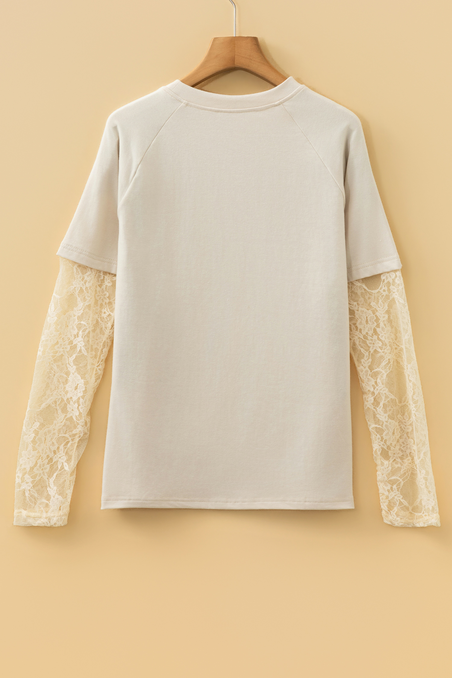 Jet Stream Solid Color Lace Patchwork Long Sleeve T Shirt - Image 5