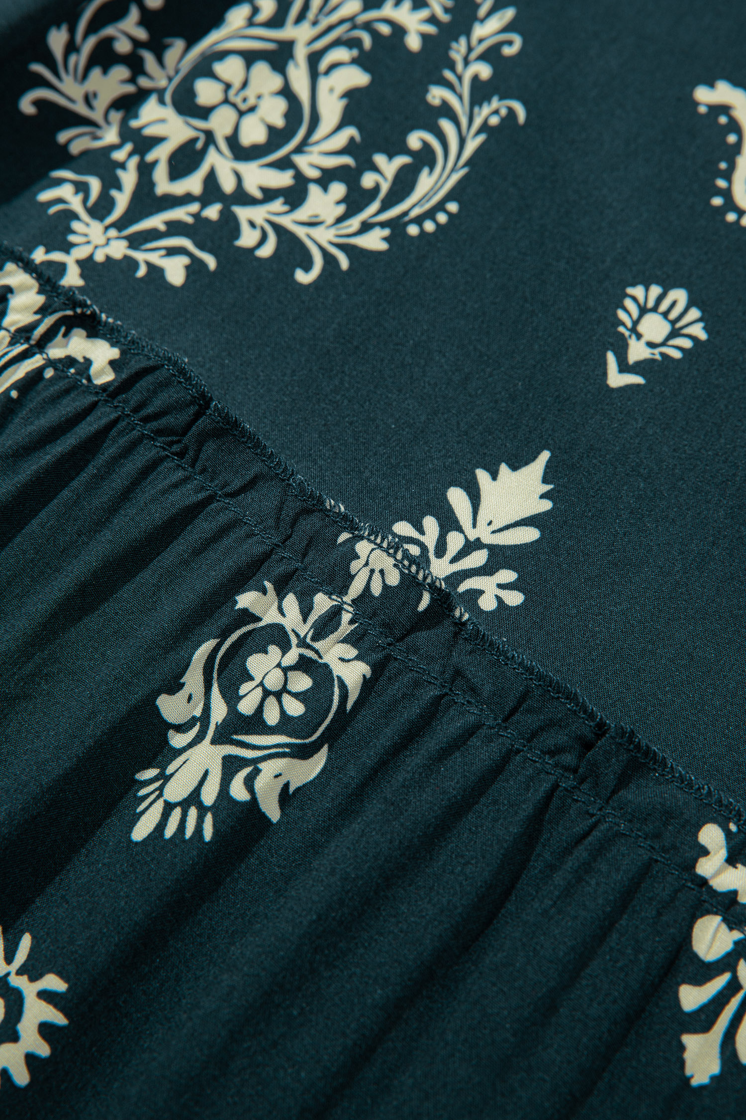 Blue Boho Floral Print Lettuce Trim 3/4 Sleeve Mini Dress - Image 6