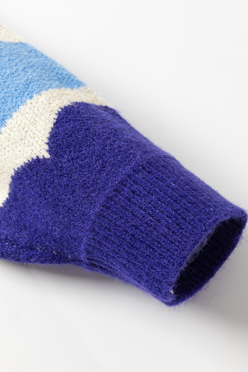 Dark Blue Wave Striped Balloon Sleeve Drop Shoulder Sweater - Image 6