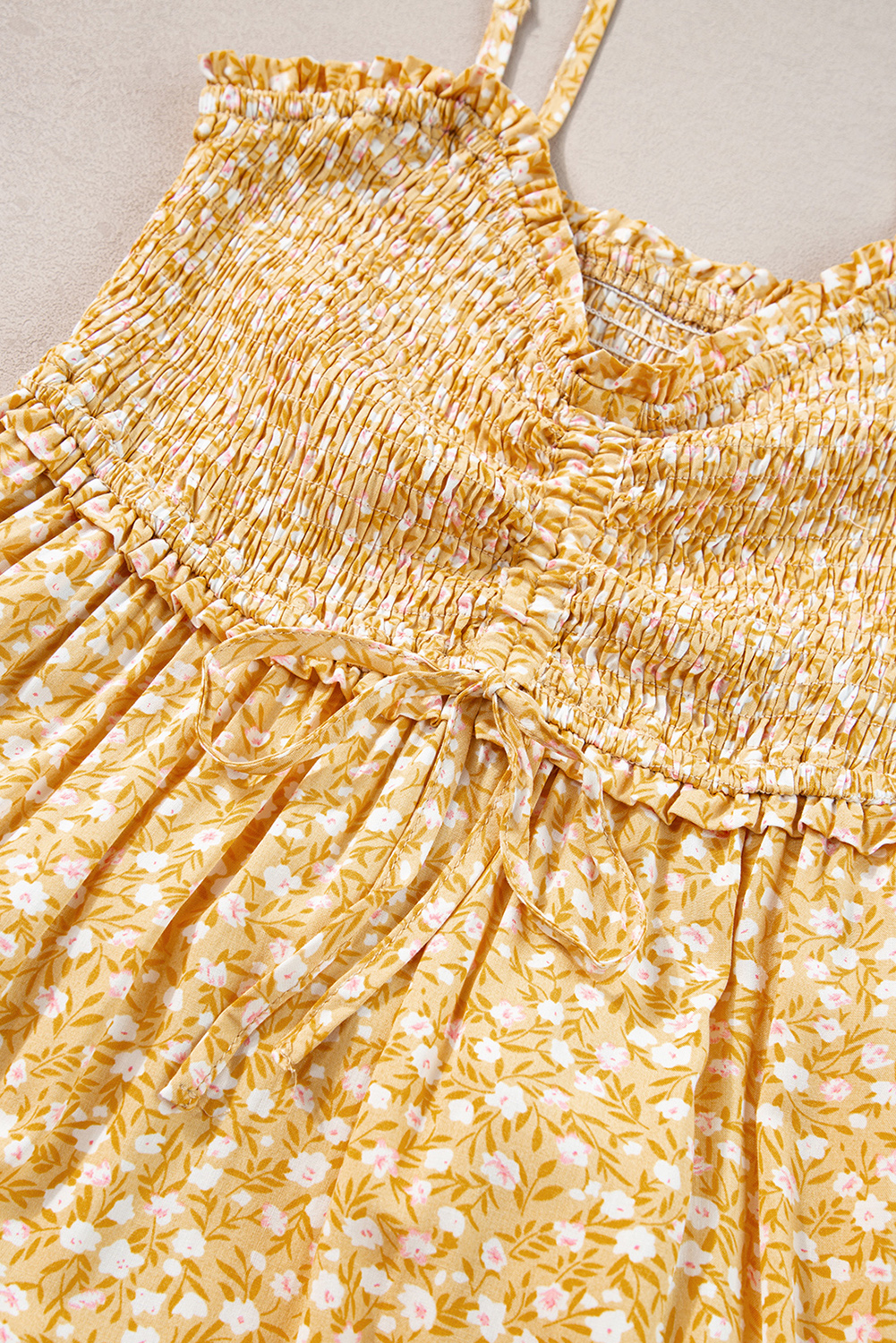 Yellow Frilly Smocked High Waist Floral Maxi Dress - Image 7