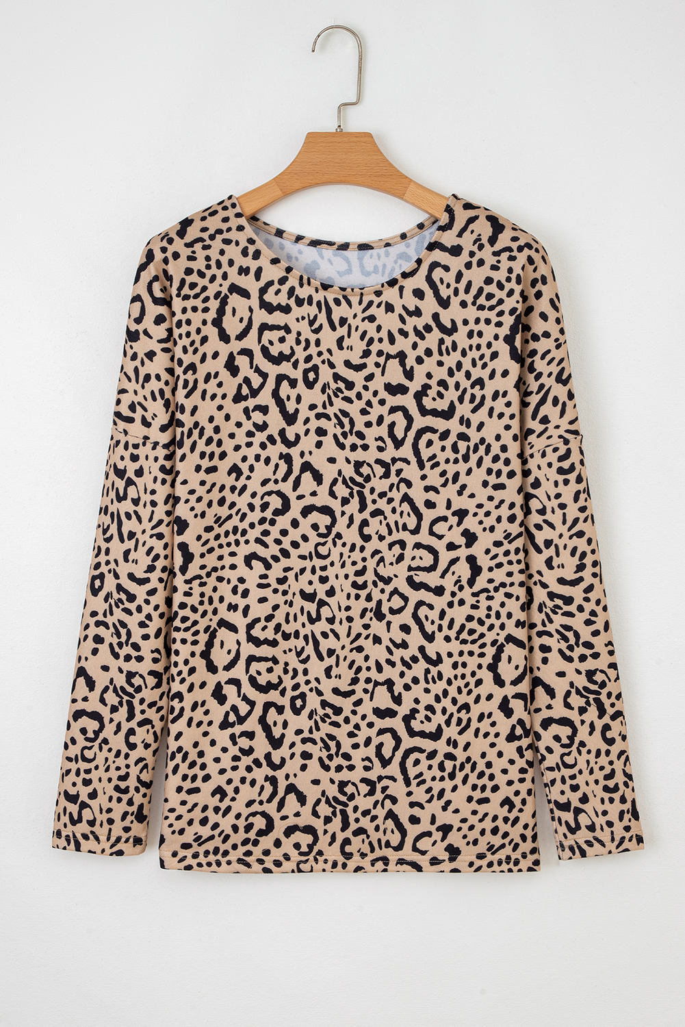Khaki Leopard Print Long Batwing Sleeve Loose Top - Image 3