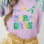 Orchid Petal Sequined MARDI GRAS Graphic Patchwork T Shirt