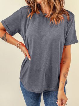 Gray Casual Plain Crew Neck Tee