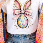 White Easter Egg Bow Bunny Ear Printed T Shirt