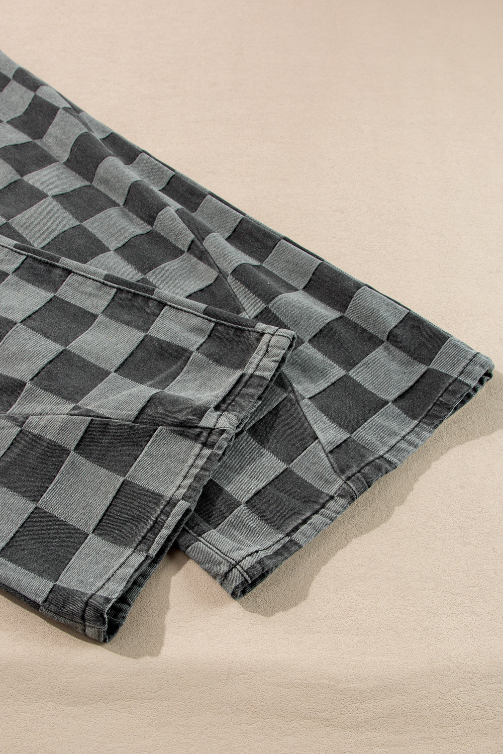 Dark Grey Checkered Denim Wide Leg Jeans - Image 7