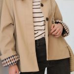 Parchment Plaid Liner Patchwork Single Breasted Trench Coat